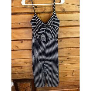 Main Strip Navy White Striped Wide Leg Jumpsuit Size Large